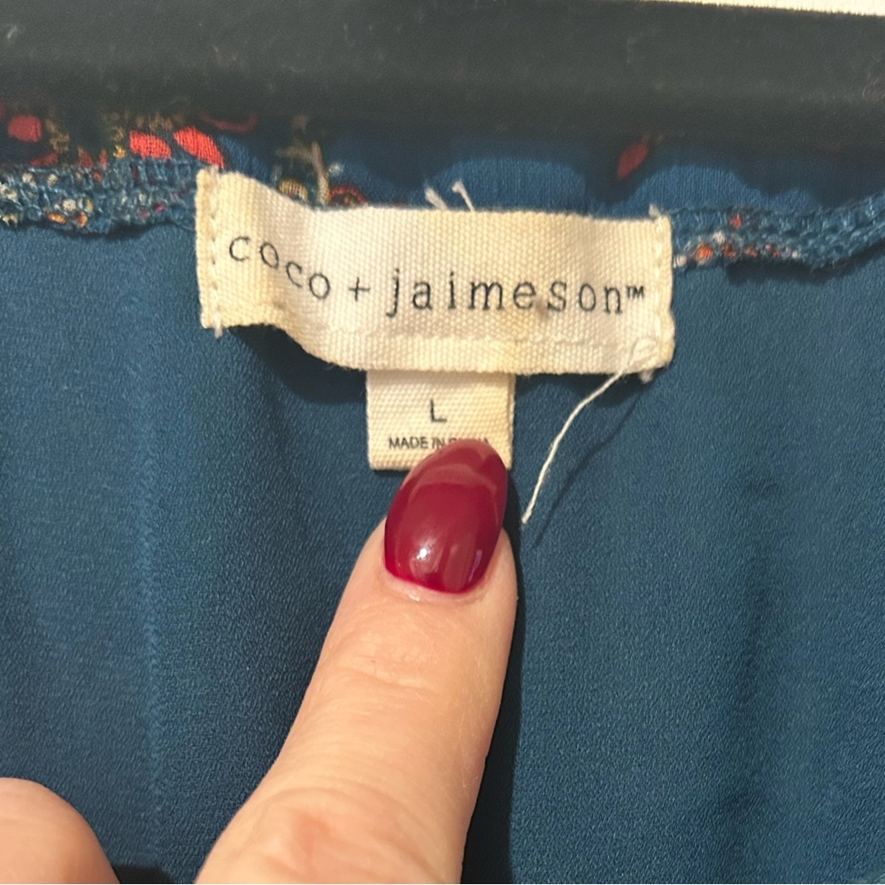 Coco + Jaimeson Bohemian Festival Print Lined Teal Mini Dress Tunic Tank Top - Picture 10 of 14